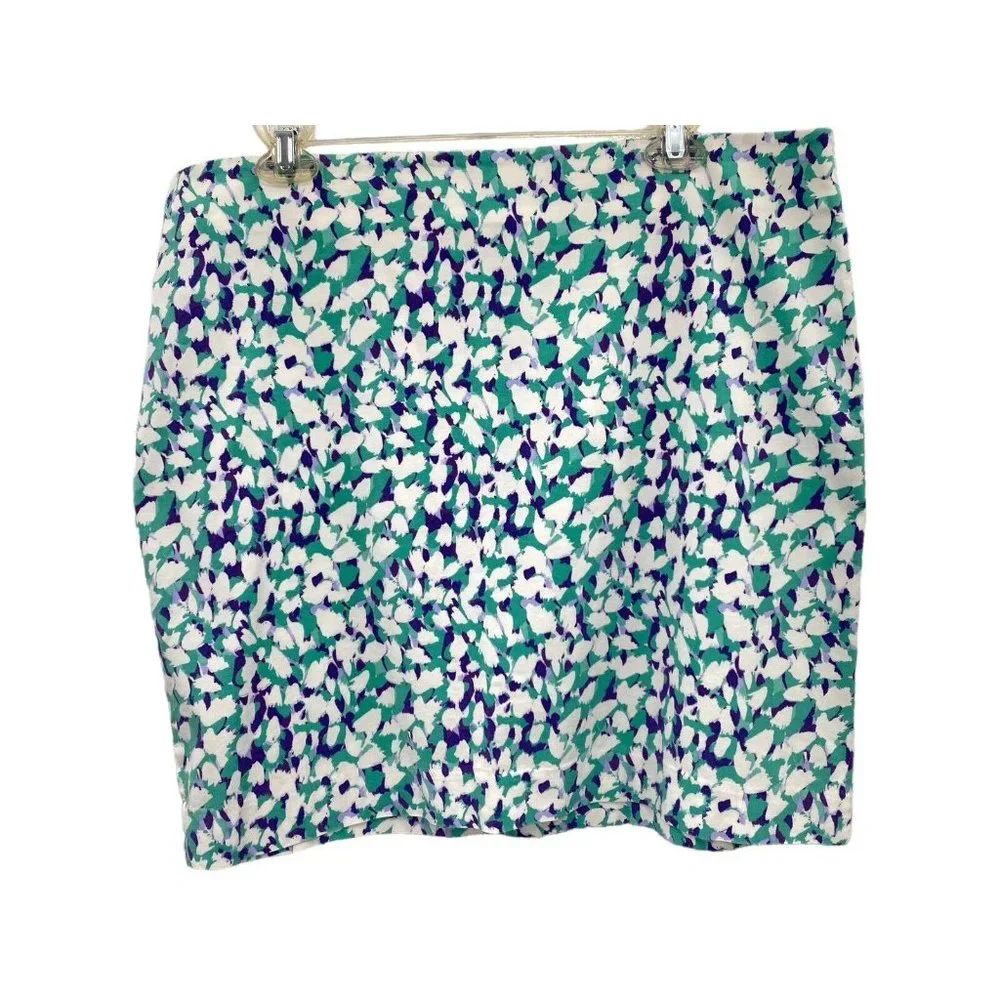Ann Taylor Skirt Womens 14‎ Purple White Teal Short Casual Madison Zip Closure